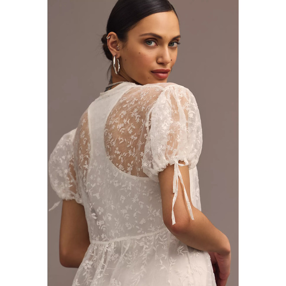 Anthropologie Sheer Short-Sleeve Organza Maxi Dress - New Medium - Picture 6 of 9